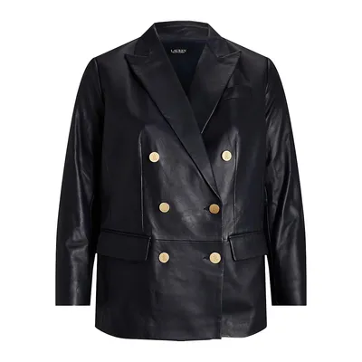 Plus Double-Breasted Nappa Leather Blazer