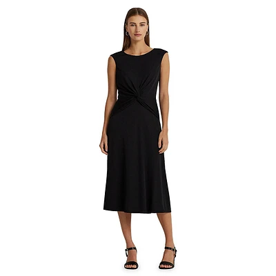 Twist-Front Sleeveless Midi Dress