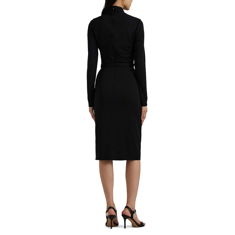 ​Belted Mockneck Jersey Midi Dress