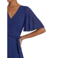 Flutter-Sleeve Midi Wrap Dress