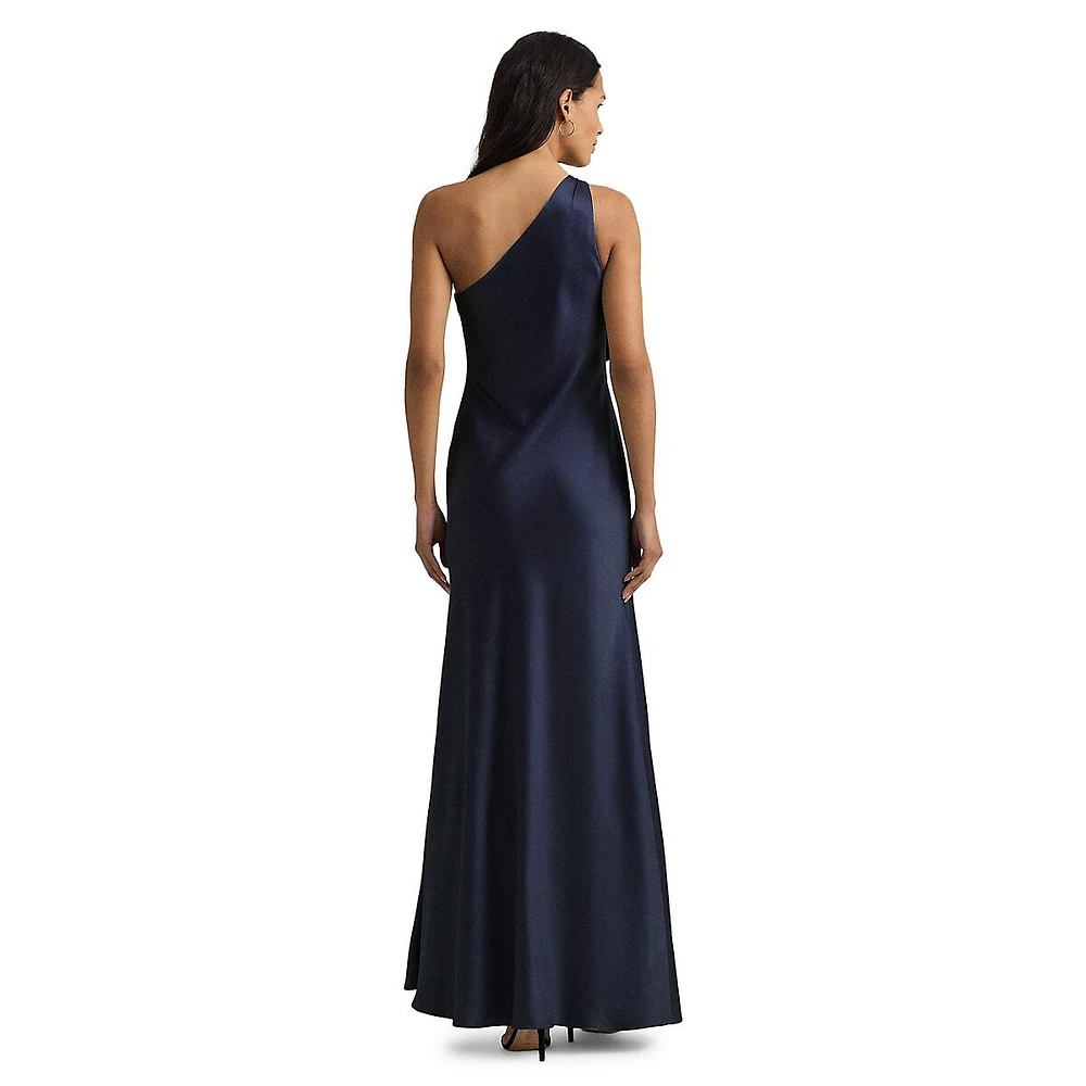 Satin Charmeuse One-Shoulder Gown