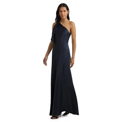 Satin Charmeuse One-Shoulder Gown