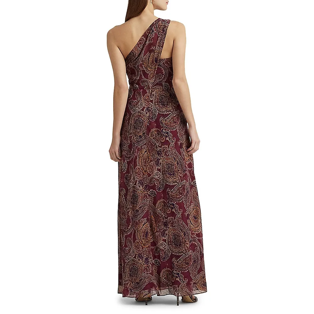 Latyosa One-Shoulder Paisley Gown