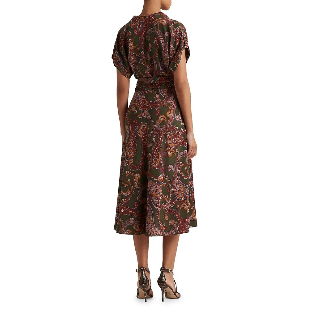 Paisley-Print Belted Dress