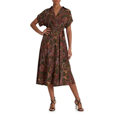 Paisley-Print Belted Dress