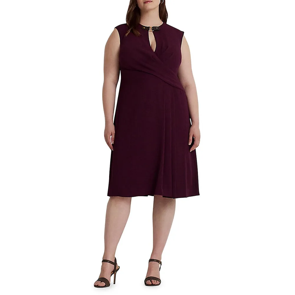 Plus Sleeveless Belt-Detail Draped Dress