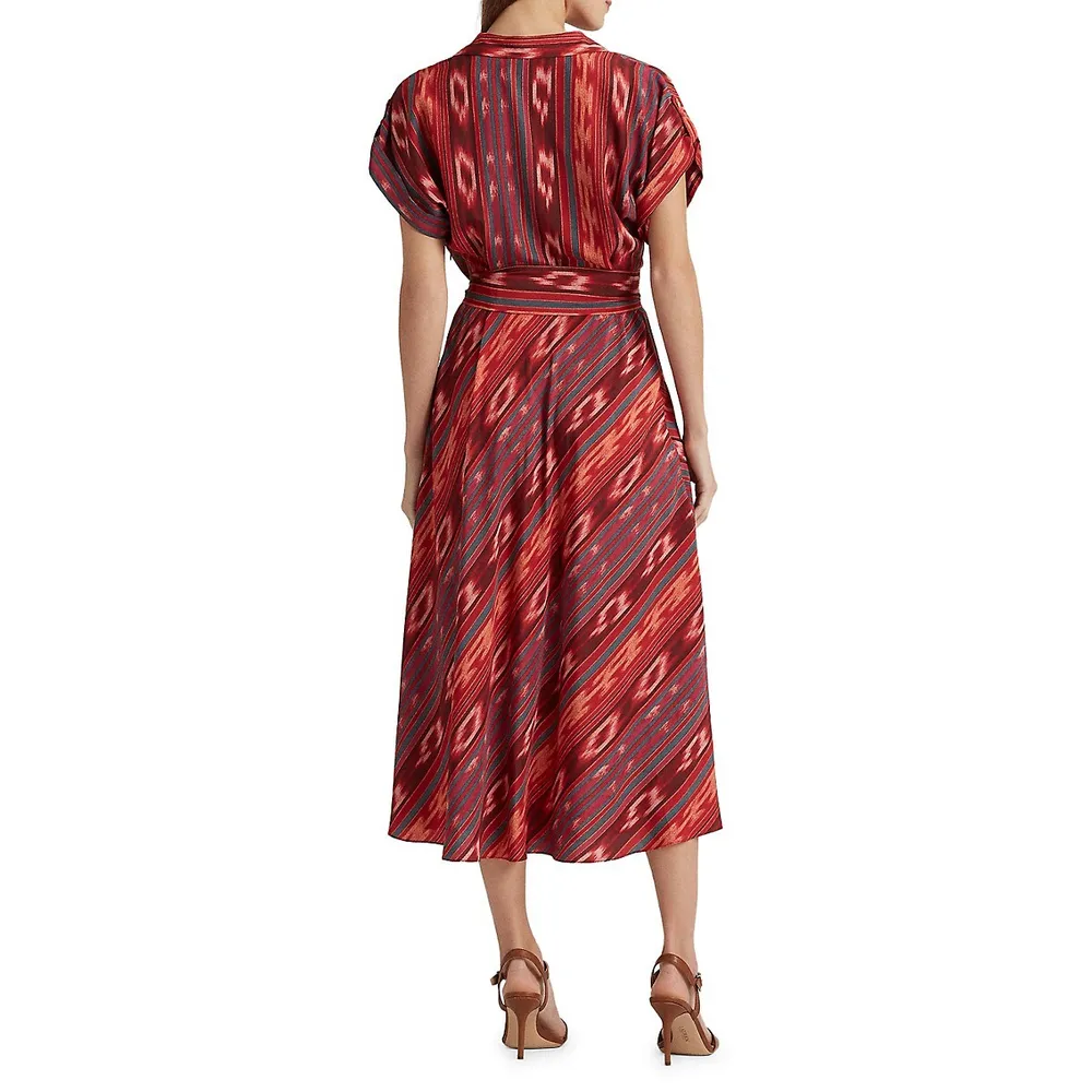 Roll-Tab Sleeve V-Neck Dress