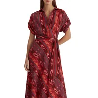 Roll-Tab Sleeve V-Neck Dress