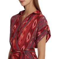 Roll-Tab Sleeve V-Neck Dress