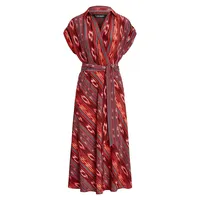 Roll-Tab Sleeve V-Neck Dress