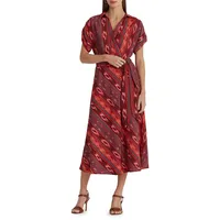 Roll-Tab Sleeve V-Neck Dress