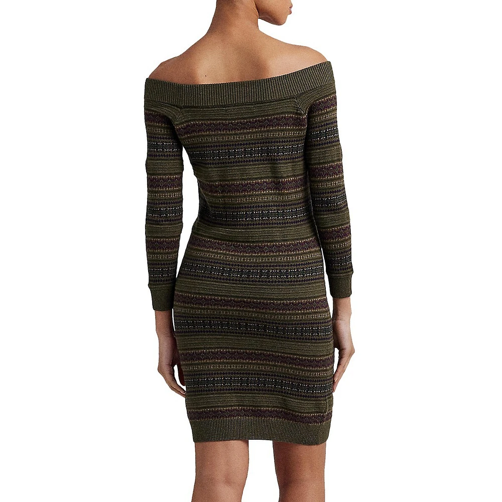 Fair Isle Off-the-Shoulder Sweater Dress