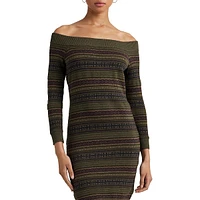 Fair Isle Off-the-Shoulder Sweater Dress