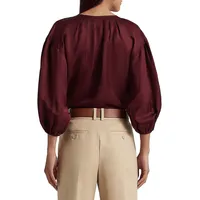 Quarter-Zip Puffy Shantung Blouse