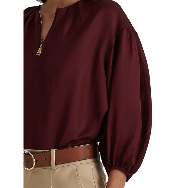 Lauren Ralph Lauren Quarter-Zip Puffy Shantung Blouse