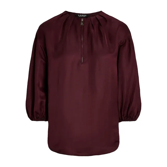 Lauren Ralph Lauren Quarter-Zip Puffy Shantung Blouse