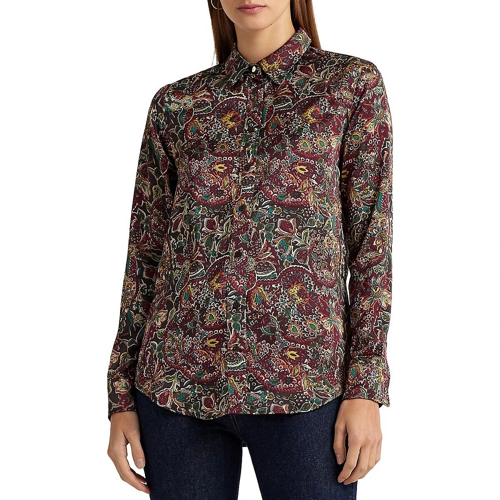 Floral Satin Charmeuse Shirt