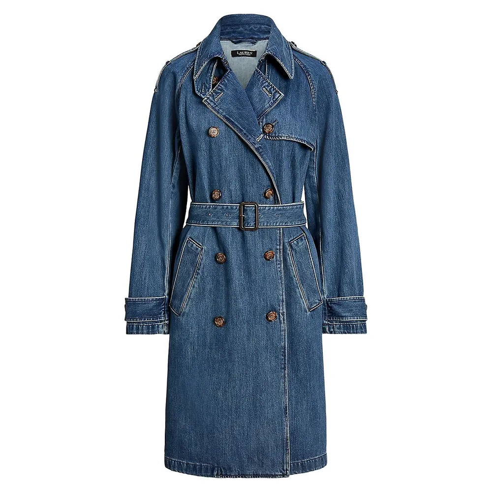 Lola Jeans Avery Denim Trench Coat - Powder Blue