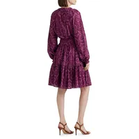 Fit-and-Flare Blouson-Sleeve Dress