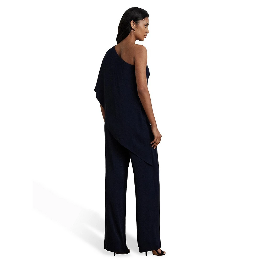 Cape Georgette One-Shoulder Jumpsuit