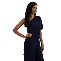 Cape Georgette One-Shoulder Jumpsuit