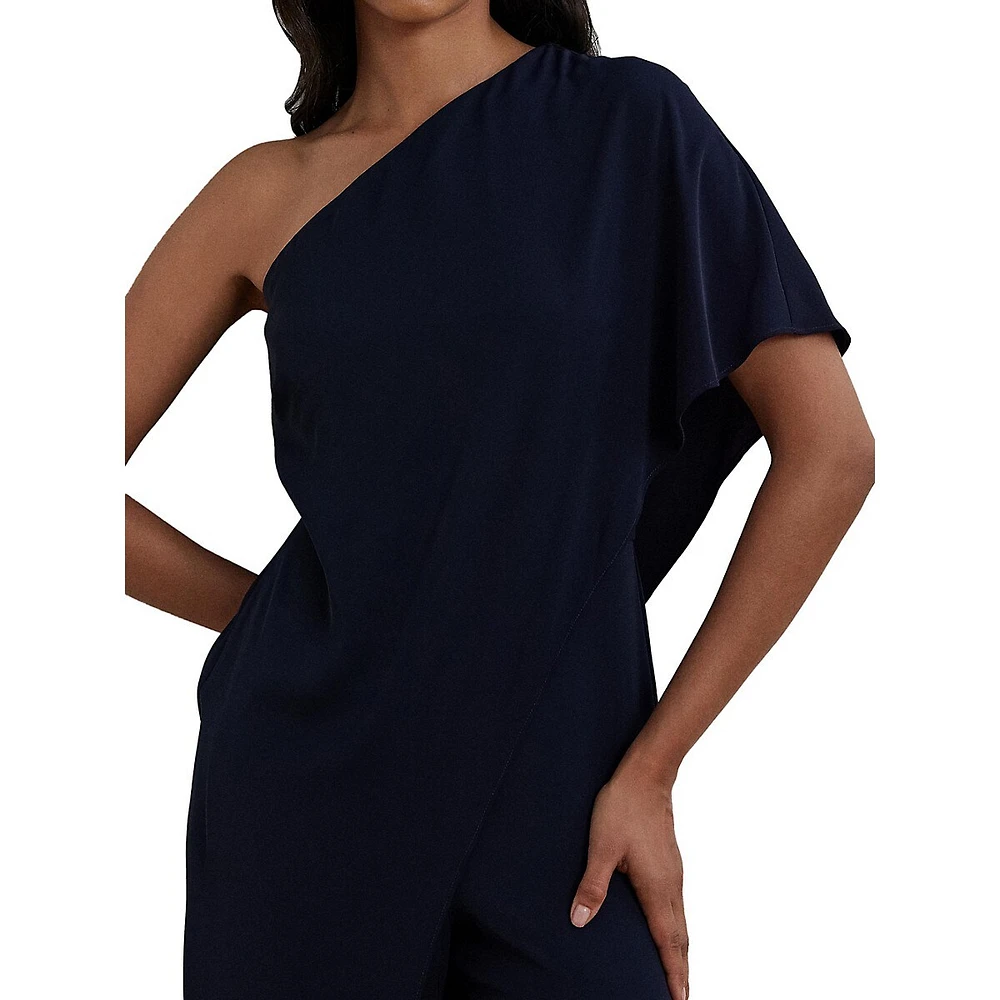 Cape Georgette One-Shoulder Jumpsuit