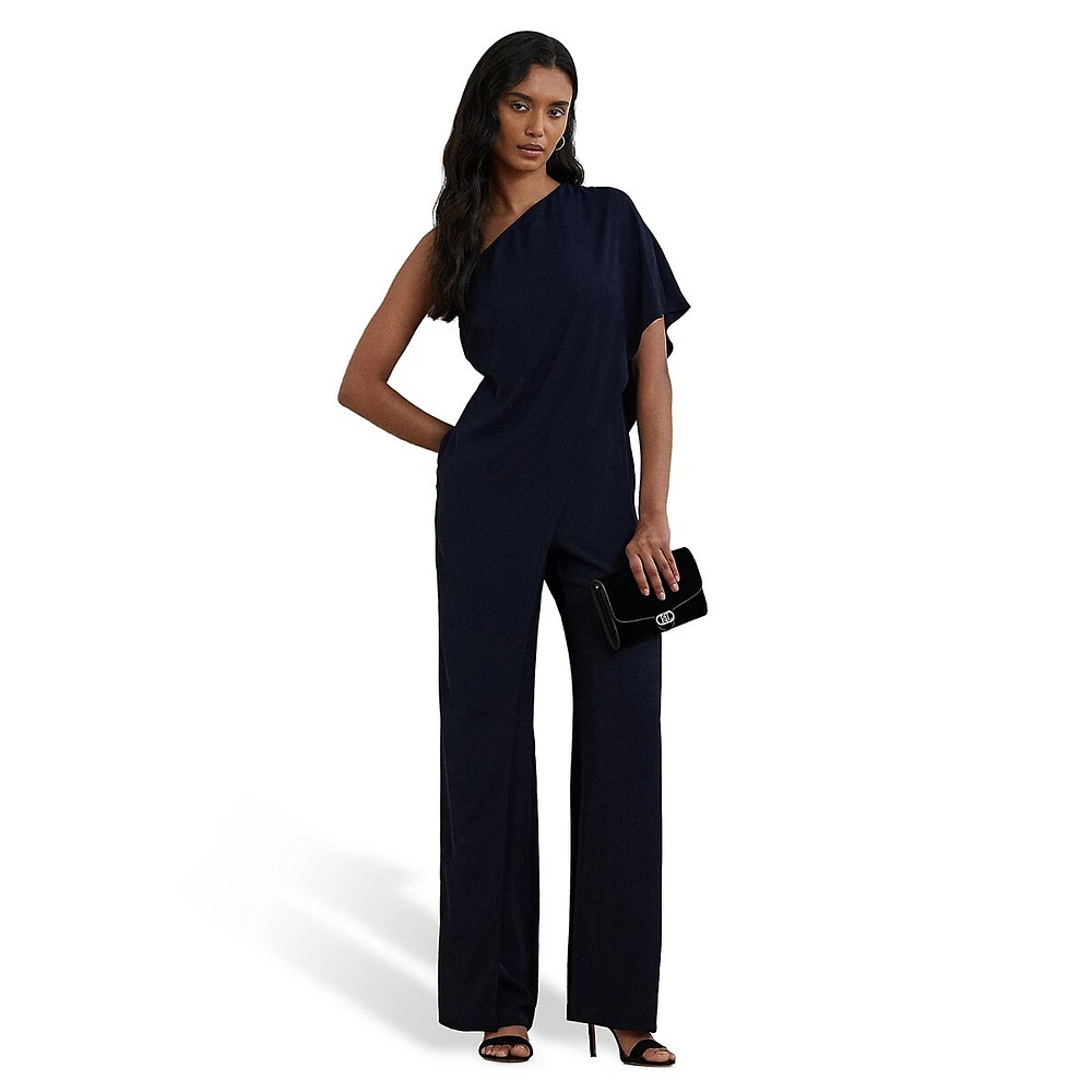 Cape Georgette One-Shoulder Jumpsuit