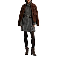 Wool-Blend Tweed Buttoned Mini A-Line Skirt