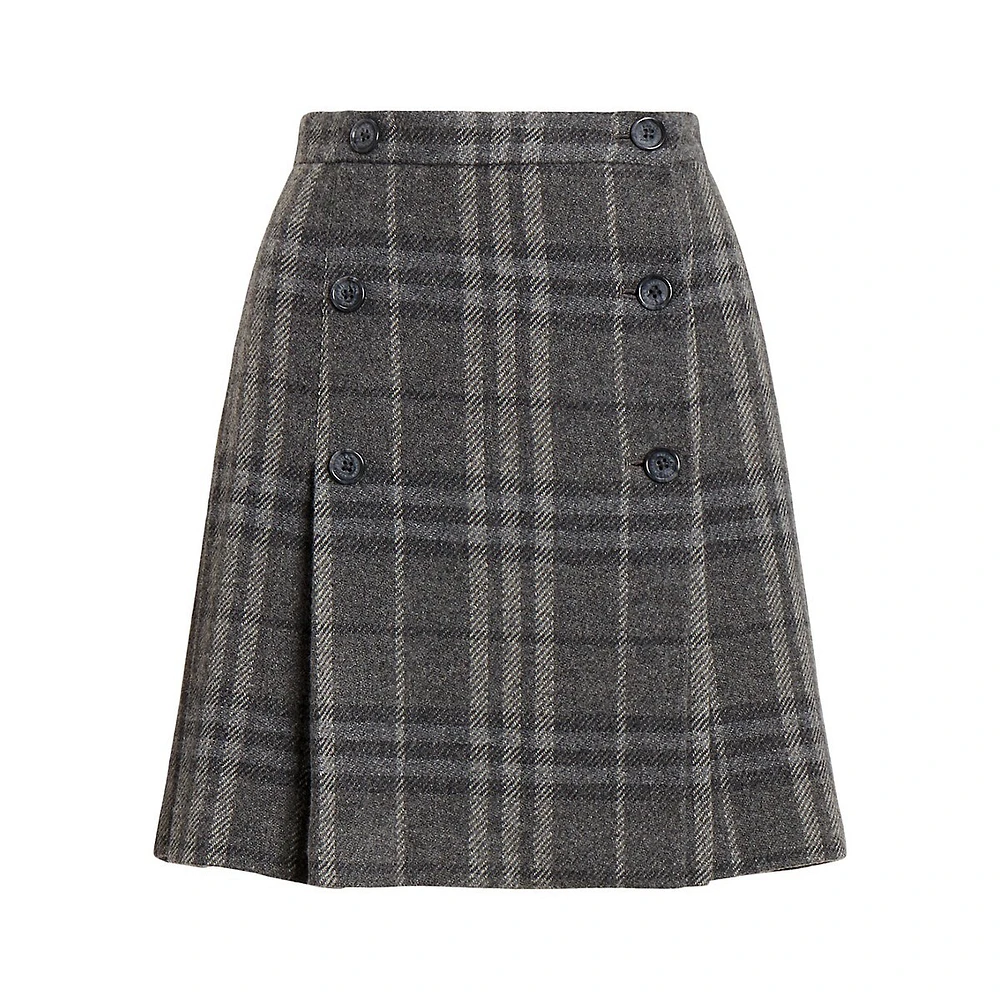 Wool-Blend Tweed Buttoned Mini A-Line Skirt