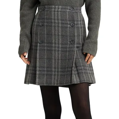 Wool-Blend Tweed Buttoned Mini A-Line Skirt