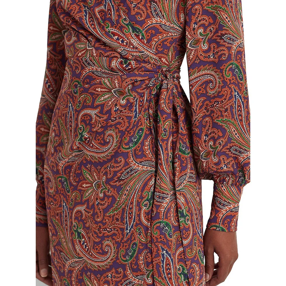 Fiondra Paisley-Print Side-Tie Dress