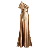 One-Shoulder Metallic Charmeuse Gown