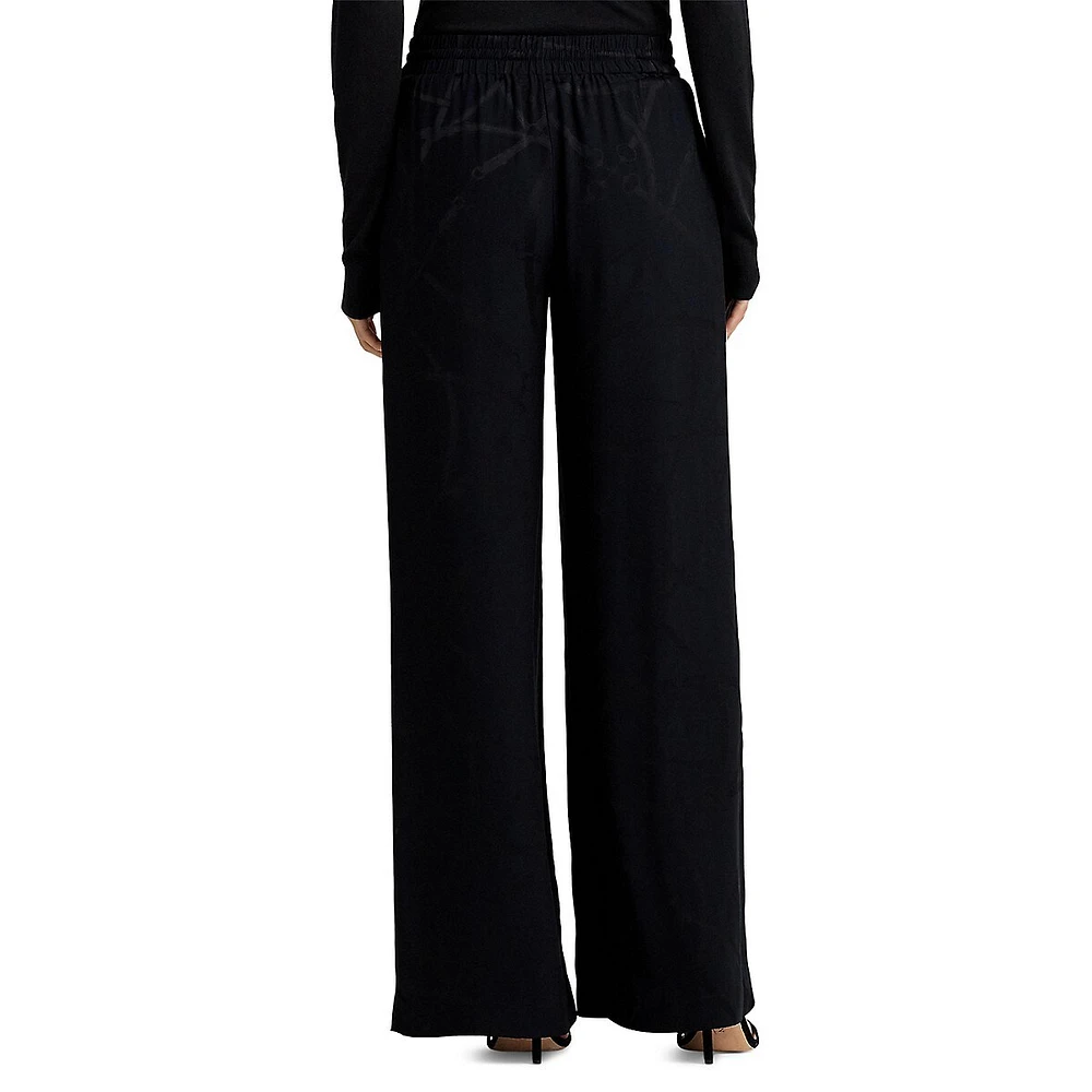 Pantalon à jambe large en jacquard motif ceinture