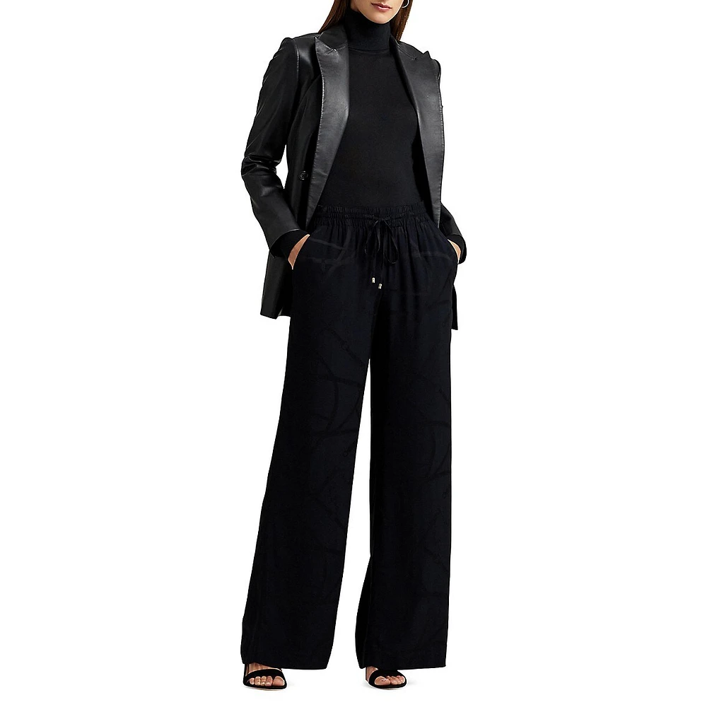 Pantalon à jambe large en jacquard motif ceinture
