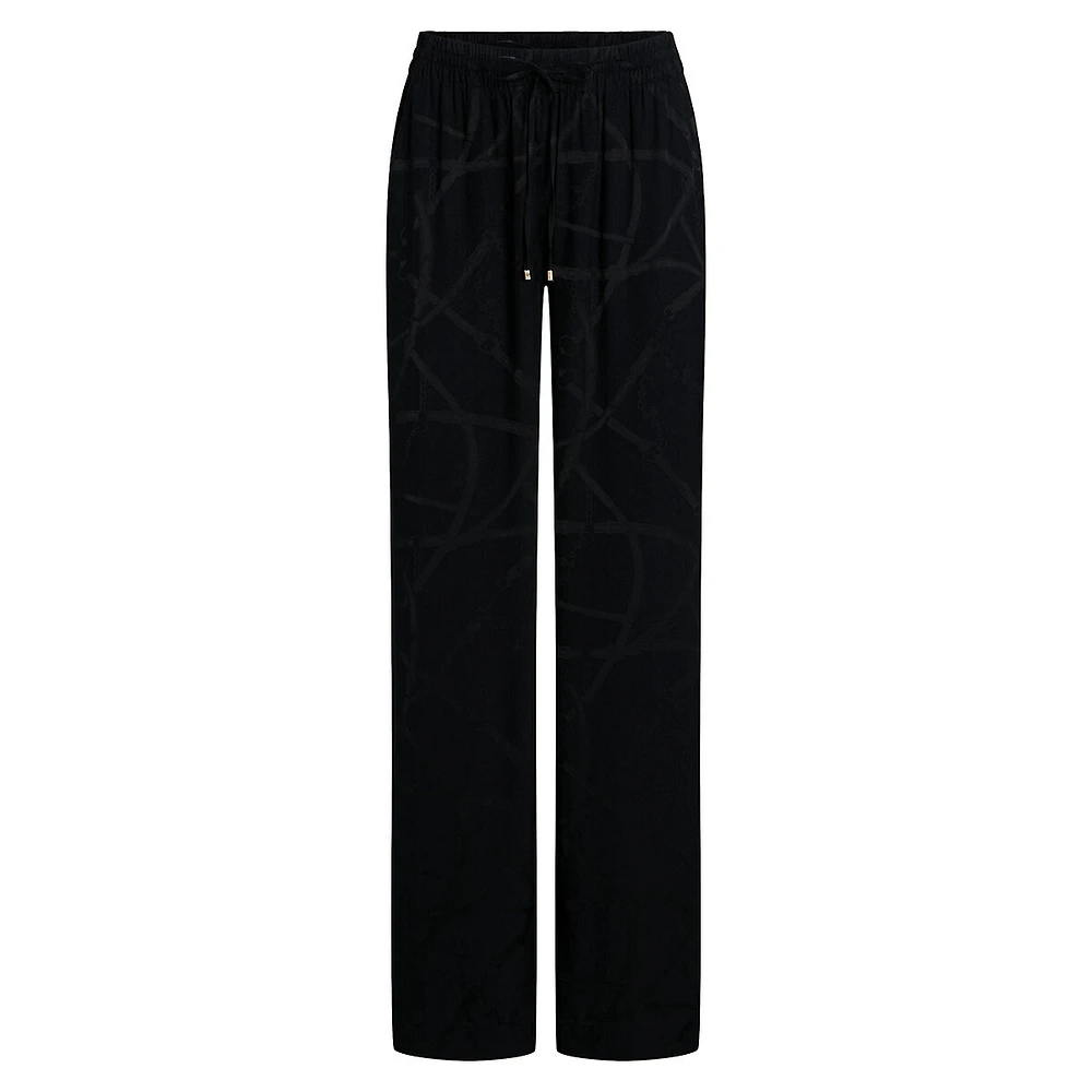 Pantalon à jambe large en jacquard motif ceinture