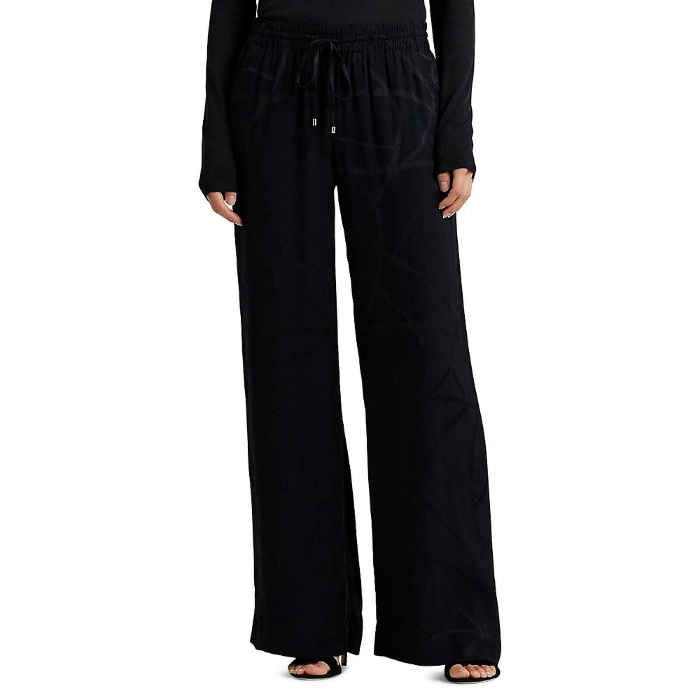 Pantalon à jambe large en jacquard motif ceinture