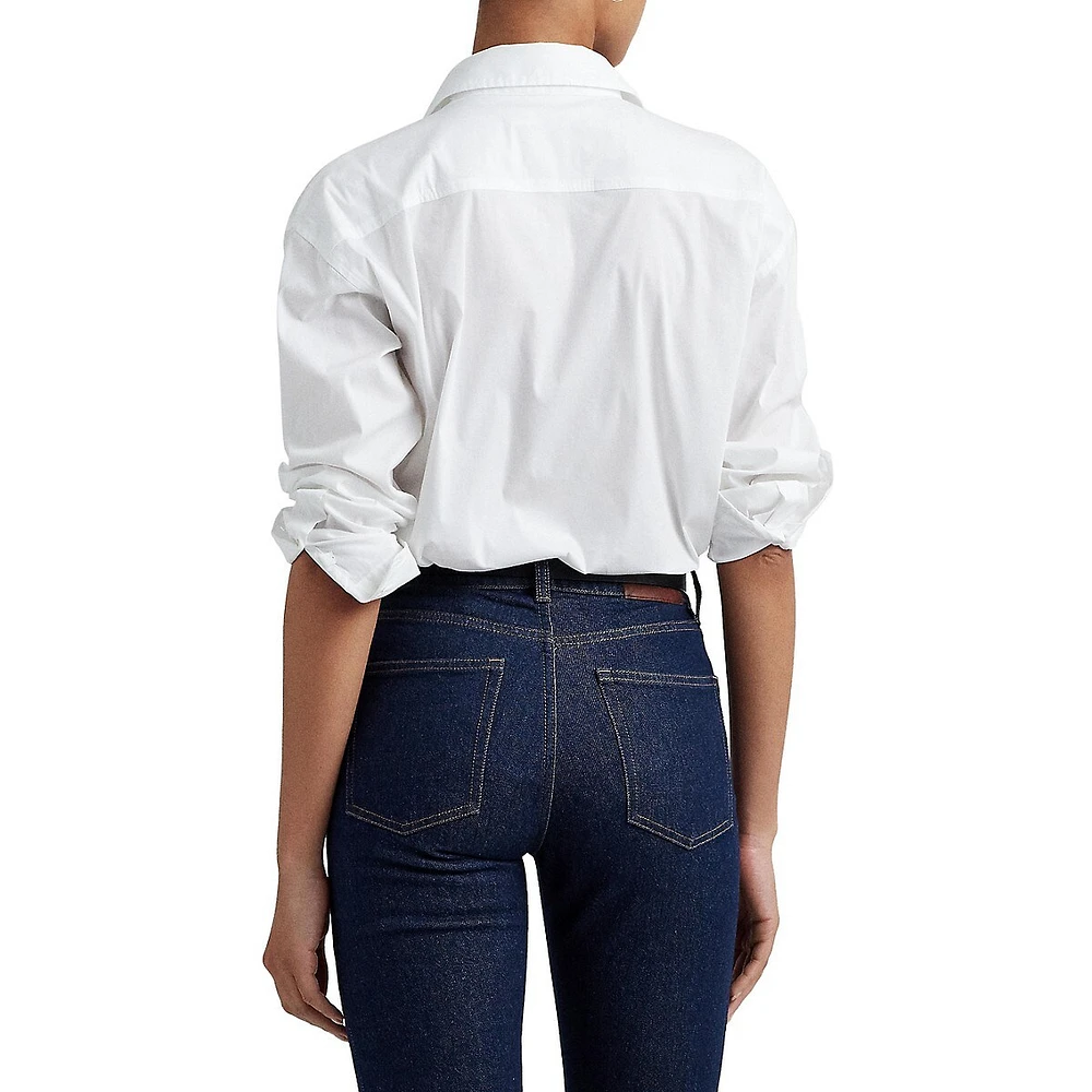 Chemise en mélange de coton extensible à écusson orné perles