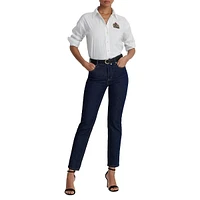 Chemise en mélange de coton extensible à écusson orné perles