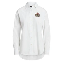Chemise en mélange de coton extensible à écusson orné perles
