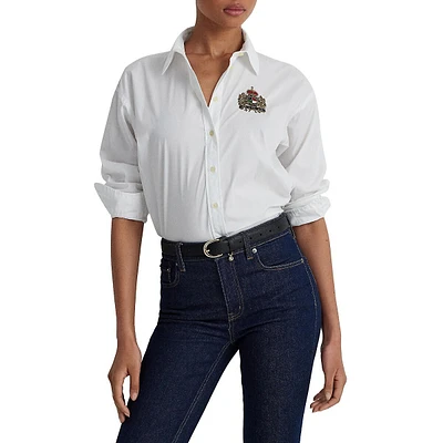 Chemise en mélange de coton extensible à écusson orné perles