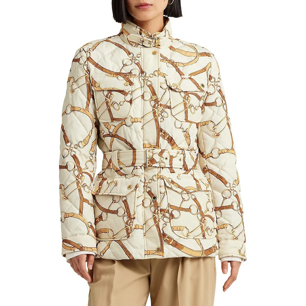 Printed Belted Down Utility Coat