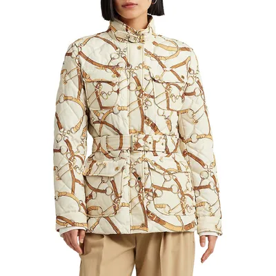 Printed Belted Down Utility Coat