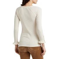 Button-Trim Cotton-Blend Ribbed Top