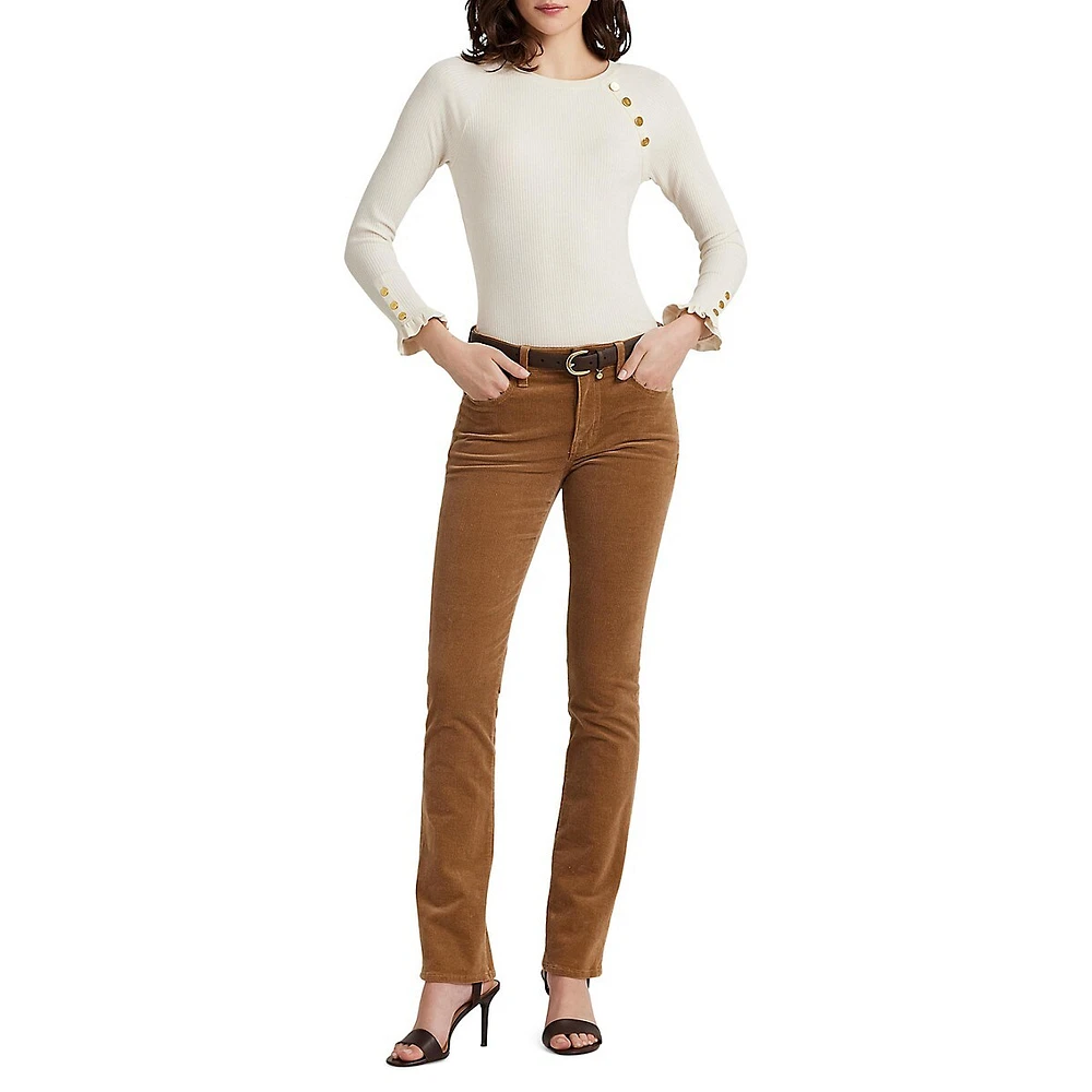 Button-Trim Cotton-Blend Ribbed Top