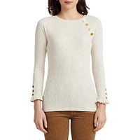 Button-Trim Cotton-Blend Ribbed Top