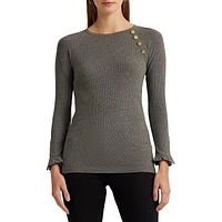 Button-Trim Cotton-Blend Ribbed Top