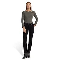 Button-Trim Cotton-Blend Ribbed Top