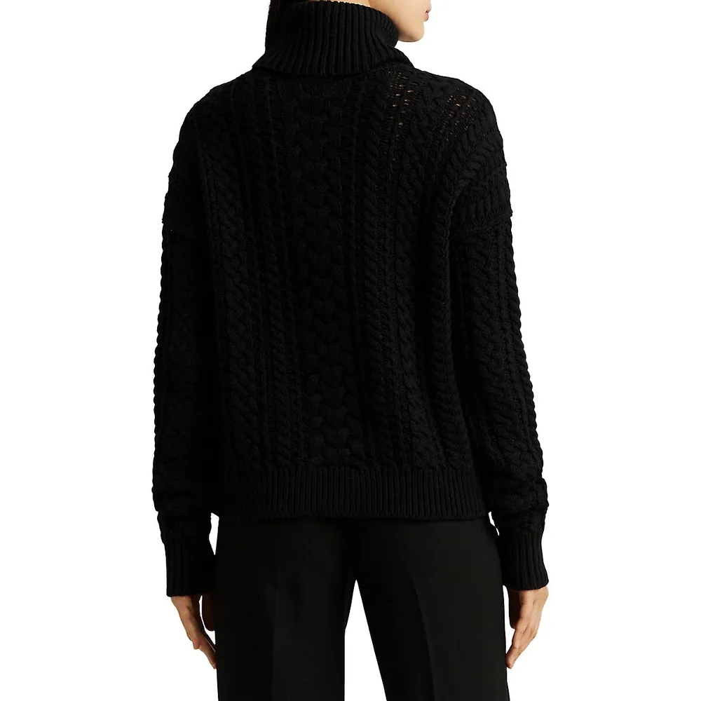 Relaxed-Fit Turtleneck Open Cable-Knit Sweater