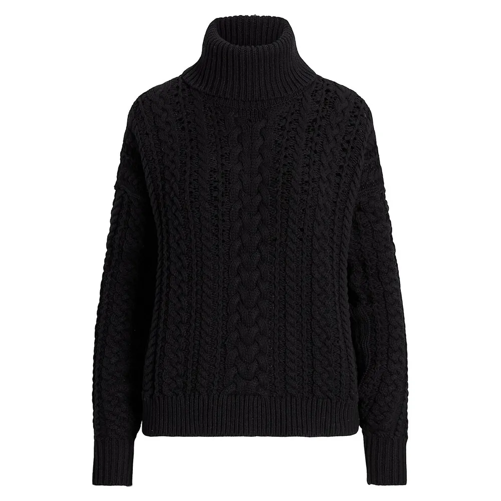 Relaxed-Fit Turtleneck Open Cable-Knit Sweater