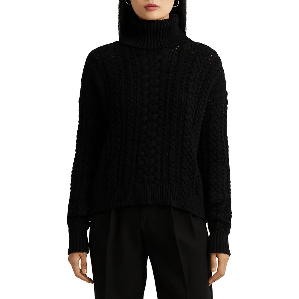 Relaxed-Fit Turtleneck Open Cable-Knit Sweater